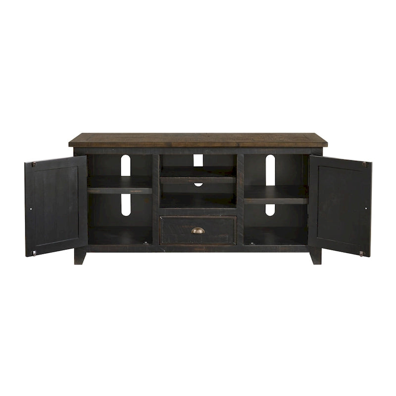 Farmhouse Rustic Solid Pine Wood 60-Inch TV Stand with Storage Cabinets