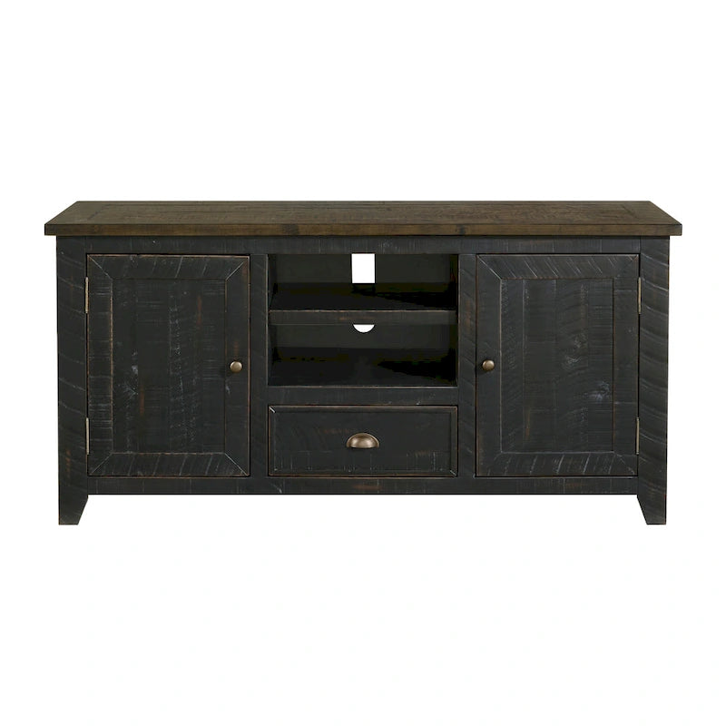 Farmhouse Rustic Solid Pine Wood 60-Inch TV Stand with Storage Cabinets