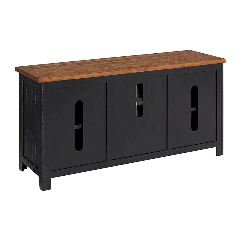 Farmhouse Rustic Solid Pine Wood 60-Inch TV Stand with Storage Cabinets