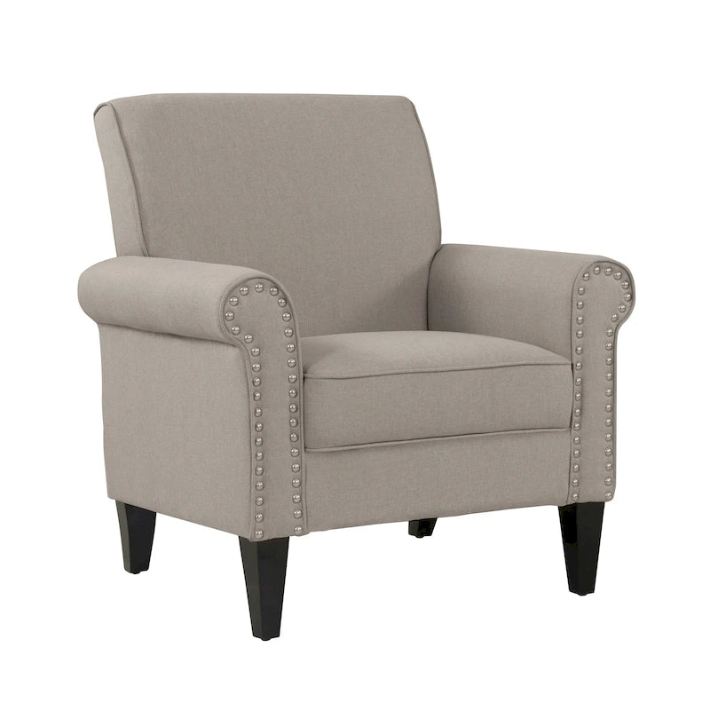 Transitional Upholstered Arm Chair with Nailhead Trim Taupe Grey Charcoal