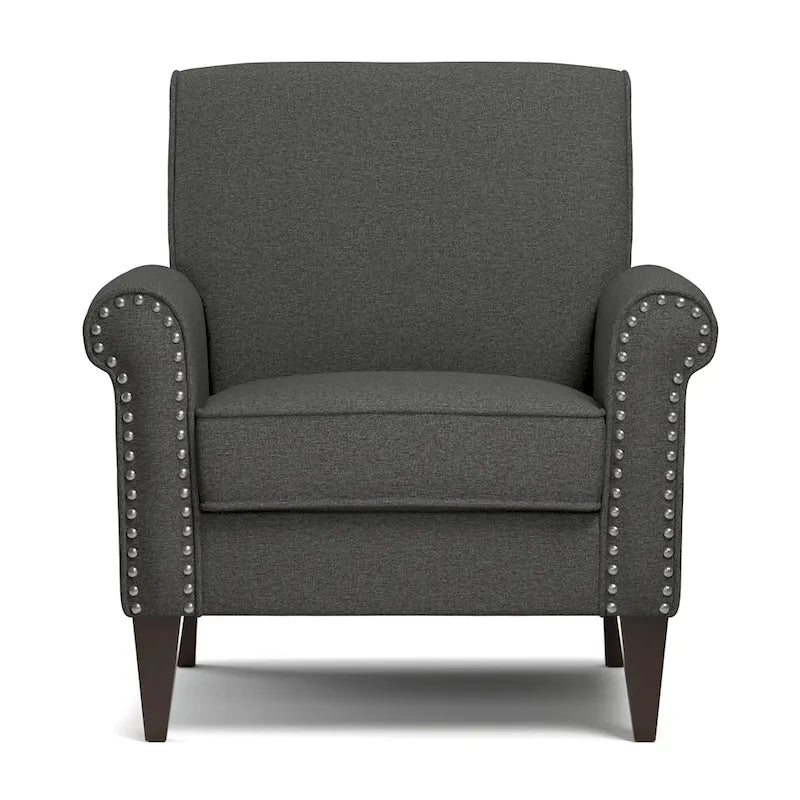 Transitional Upholstered Arm Chair with Nailhead Trim Taupe Grey Charcoal