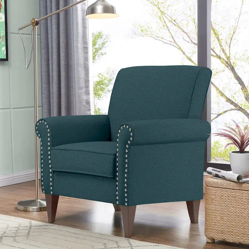 Transitional Upholstered Arm Chair with Nailhead Trim Taupe Grey Charcoal