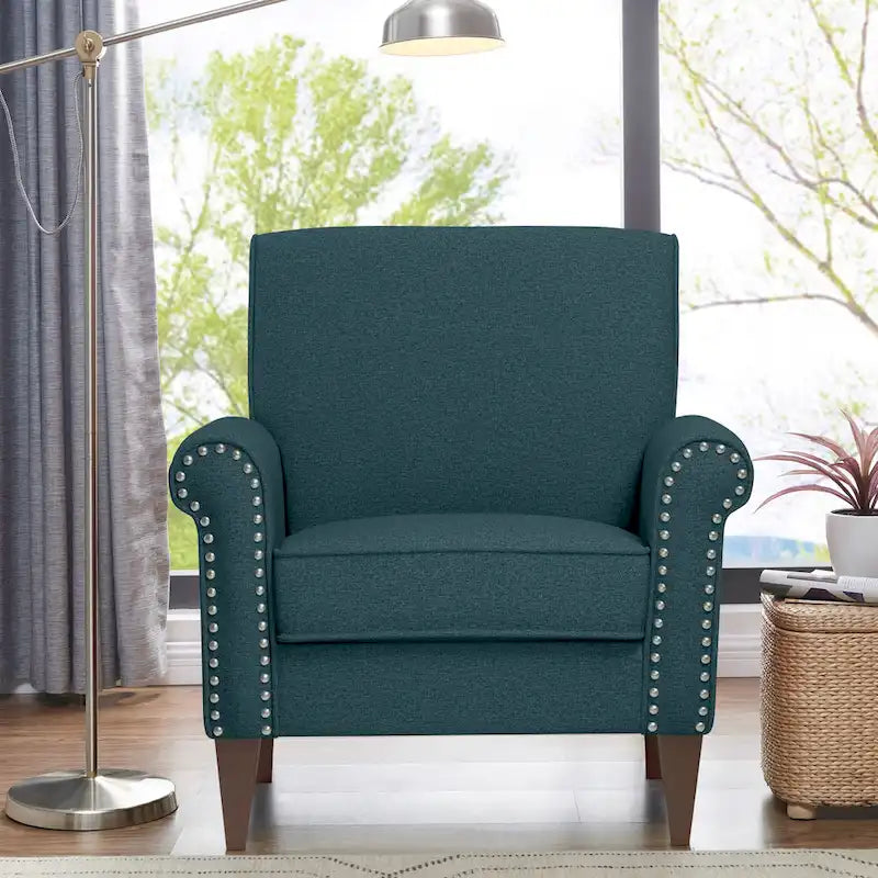 Transitional Upholstered Arm Chair with Nailhead Trim Taupe Grey Charcoal
