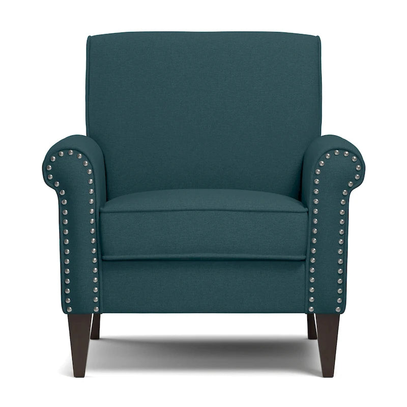 Transitional Upholstered Arm Chair with Nailhead Trim Taupe Grey Charcoal
