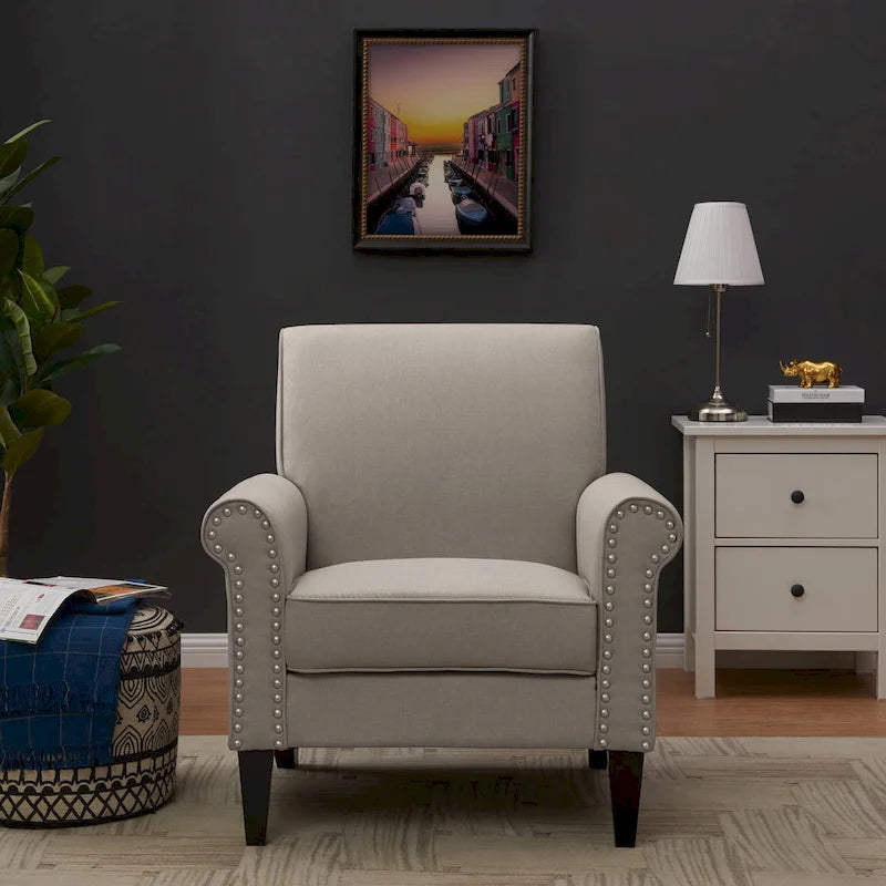 Transitional Upholstered Arm Chair with Nailhead Trim Taupe Grey Charcoal