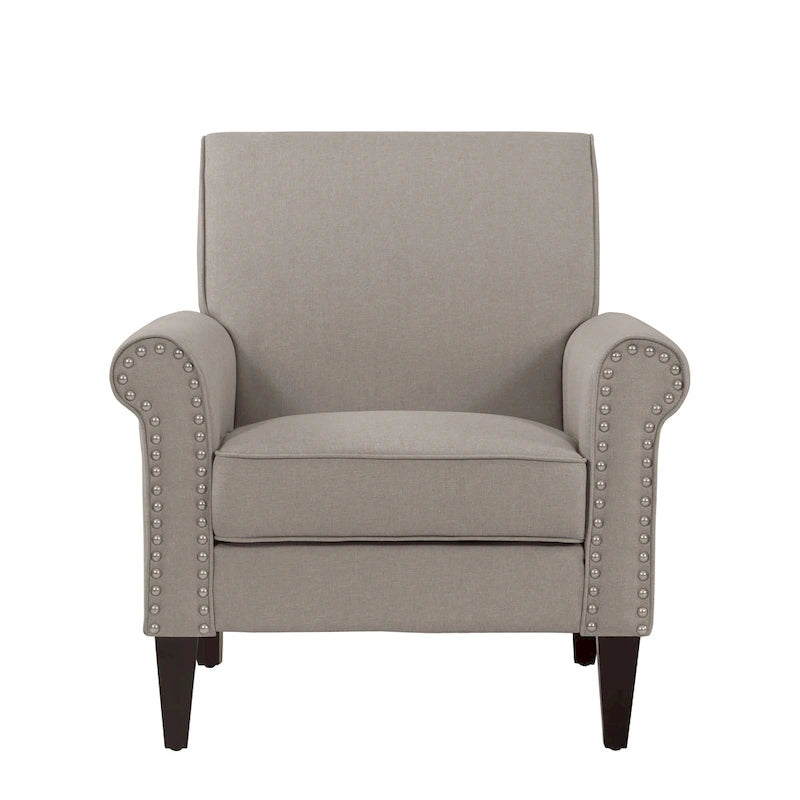 Transitional Upholstered Arm Chair with Nailhead Trim Taupe Grey Charcoal
