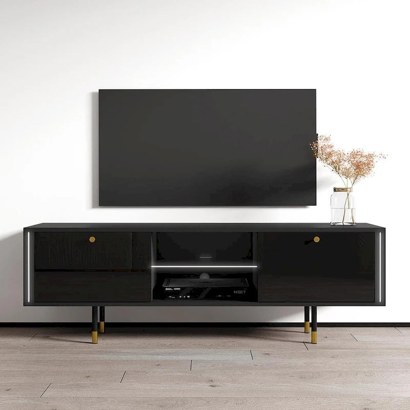 Modern High Gloss TV Stand Entertainment Center Console White Black