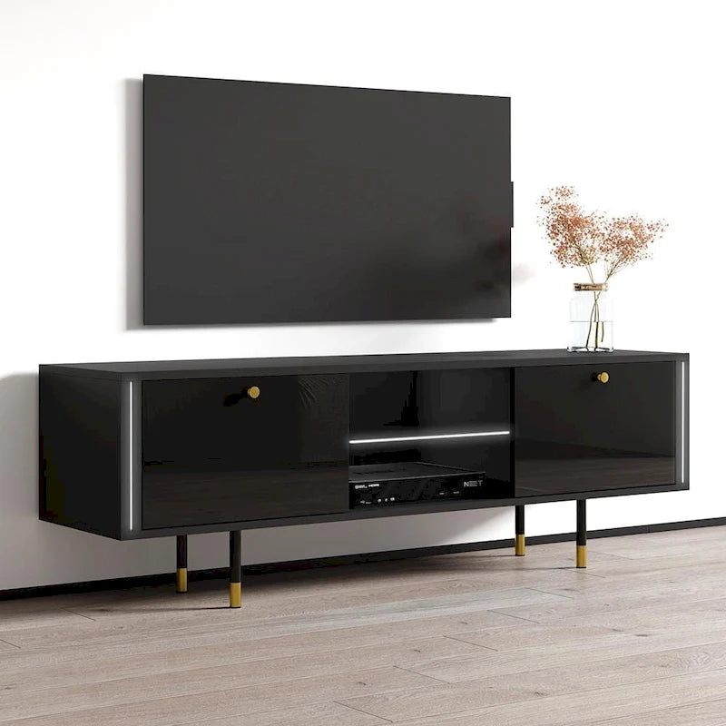 Modern High Gloss TV Stand Entertainment Center Console White Black