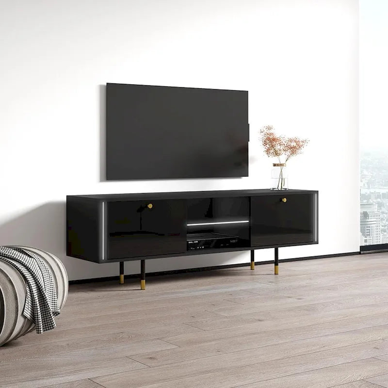 Modern High Gloss TV Stand Entertainment Center Console White Black