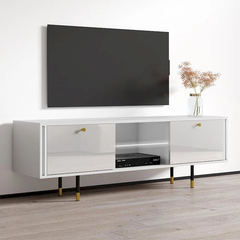 Modern High Gloss TV Stand Entertainment Center Console White Black