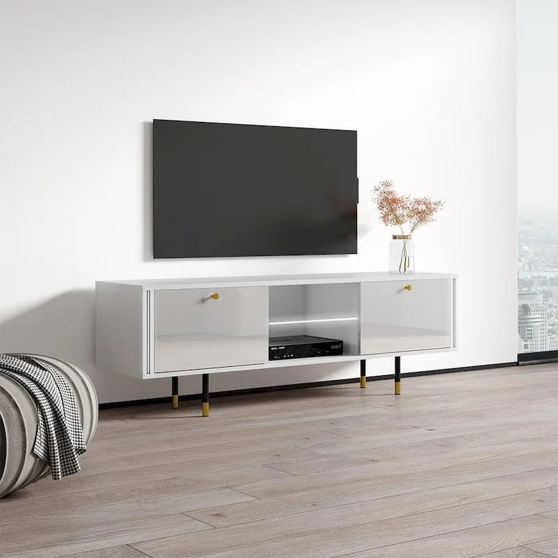 Modern High Gloss TV Stand Entertainment Center Console White Black