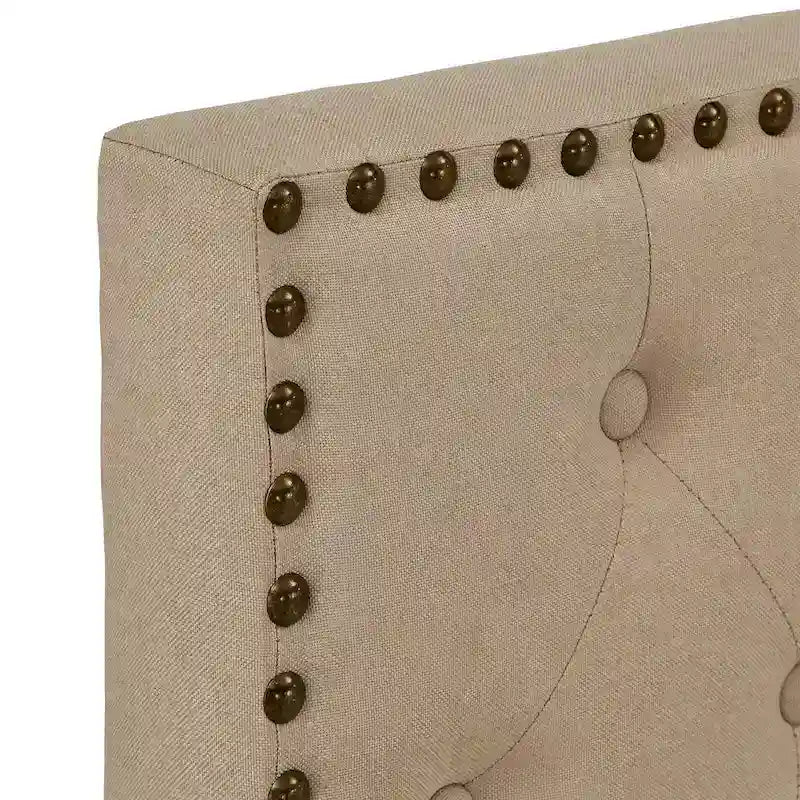 Nailhead Linen Upholstered Headboard Storage Platform Bed Beige