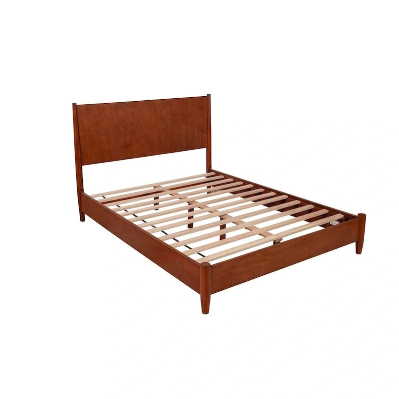 Mid-Century Modern Solid Mahogany Platform Bed, Acorn Brown