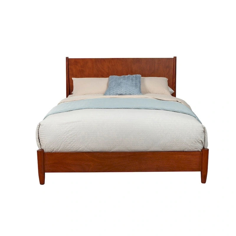 Mid-Century Modern Solid Mahogany Platform Bed, Acorn Brown