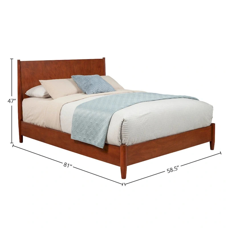 Mid-Century Modern Solid Mahogany Platform Bed, Acorn Brown