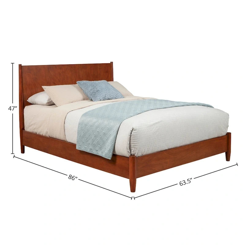 Mid-Century Modern Solid Mahogany Platform Bed, Acorn Brown