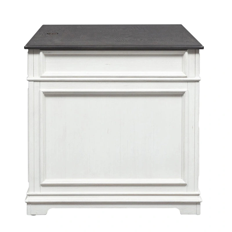 Rustic Two-Tone White Charcoal Executive Desk with Locking File Drawers