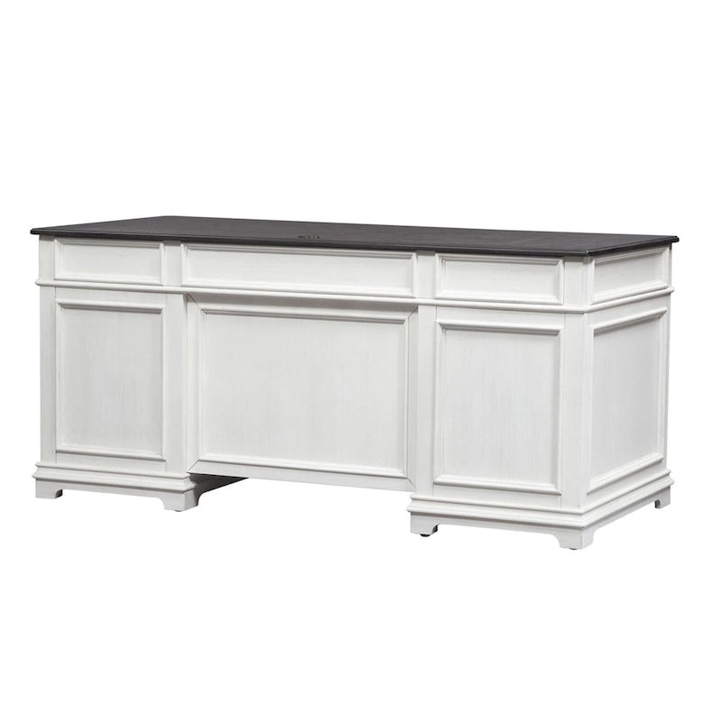 Rustic Two-Tone White Charcoal Executive Desk with Locking File Drawers