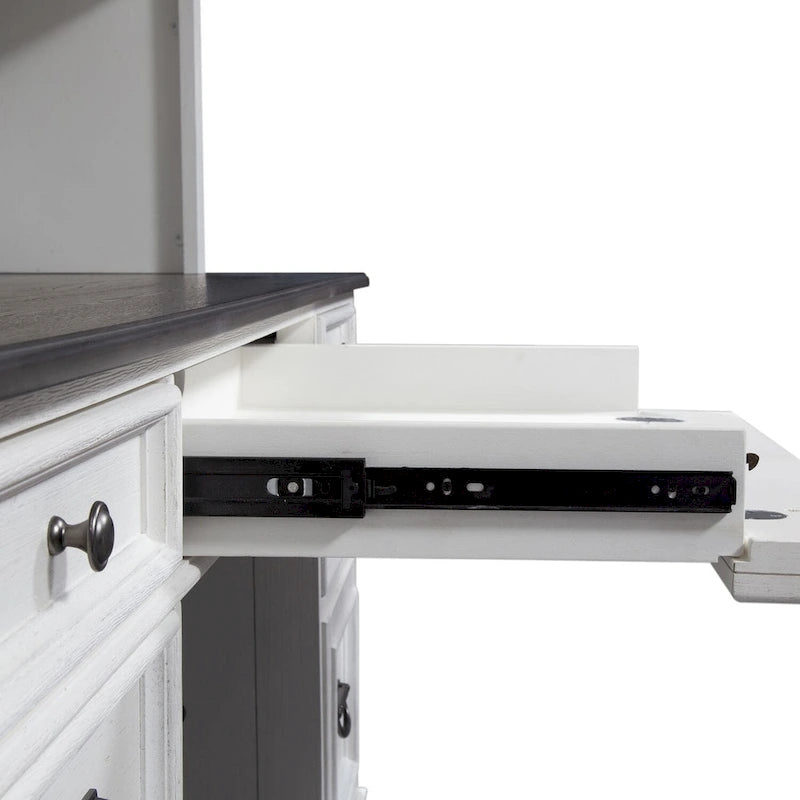 Rustic Two-Tone White Charcoal Executive Desk with Locking File Drawers