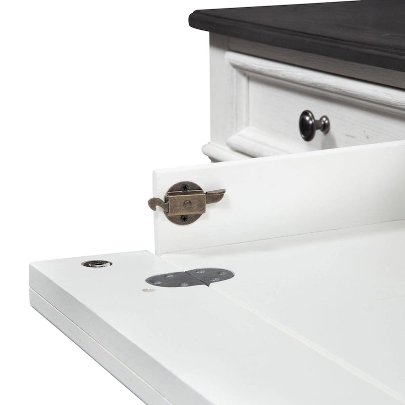 Rustic Two-Tone White Charcoal Executive Desk with Locking File Drawers