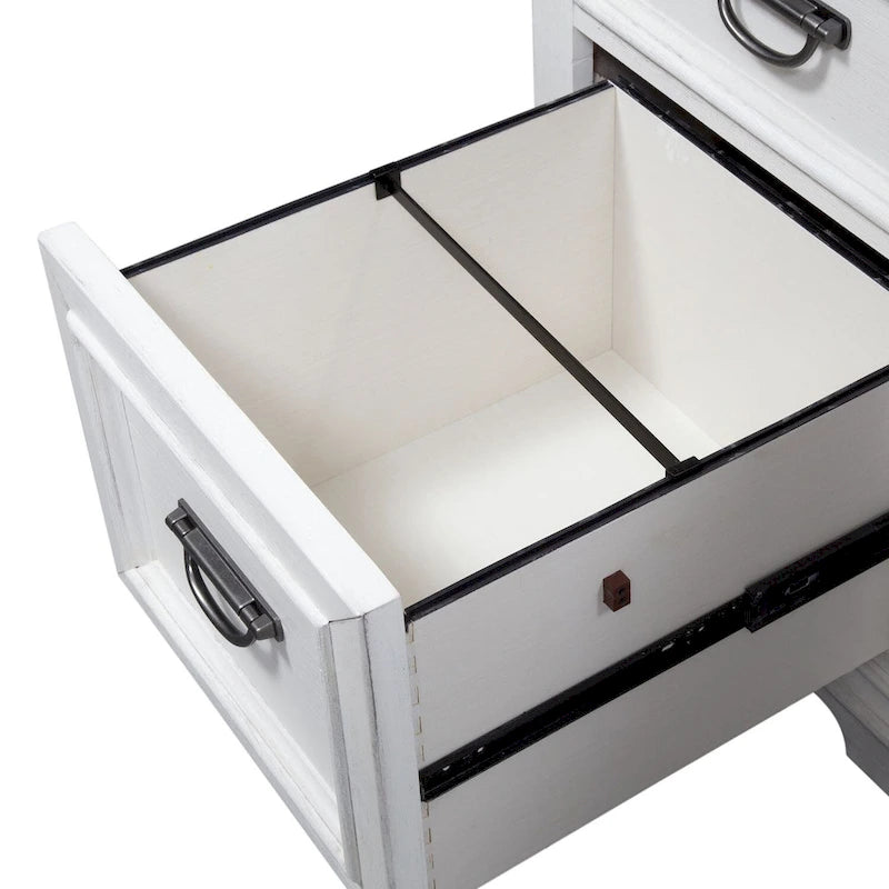 Rustic Two-Tone White Charcoal Executive Desk with Locking File Drawers