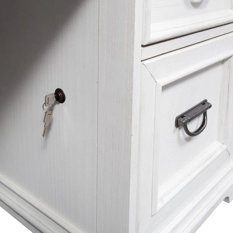 Rustic Two-Tone White Charcoal Executive Desk with Locking File Drawers