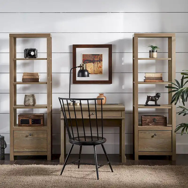 35 in. Writing Desk with USB Charger and Center Drawer, Vintage Wood Finish