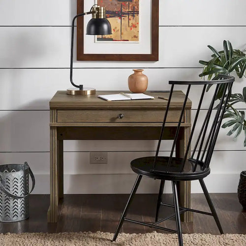 35 in. Writing Desk with USB Charger and Center Drawer, Vintage Wood Finish