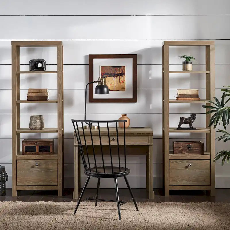 35 in. Writing Desk with USB Charger and Center Drawer, Vintage Wood Finish