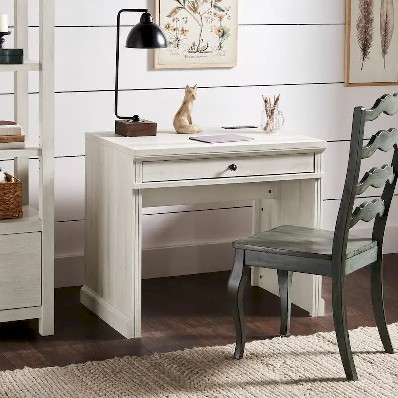 35 in. Writing Desk with USB Charger and Center Drawer, Vintage Wood Finish