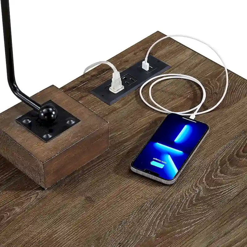35 in. Writing Desk with USB Charger and Center Drawer, Vintage Wood Finish
