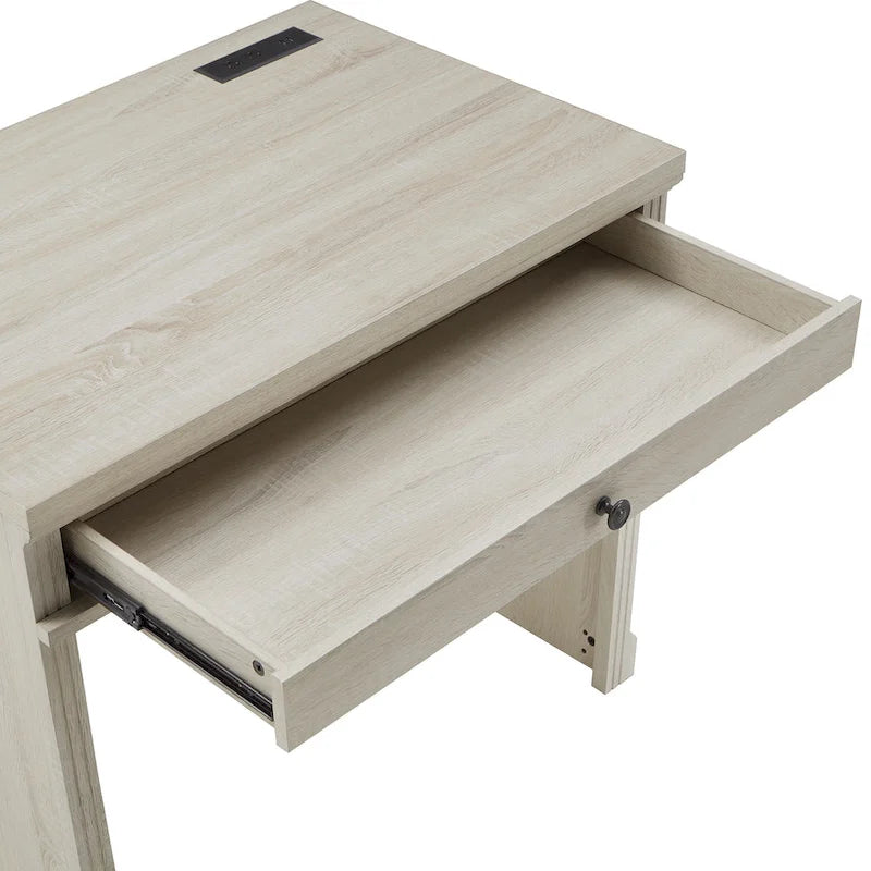 35 in. Writing Desk with USB Charger and Center Drawer, Vintage Wood Finish