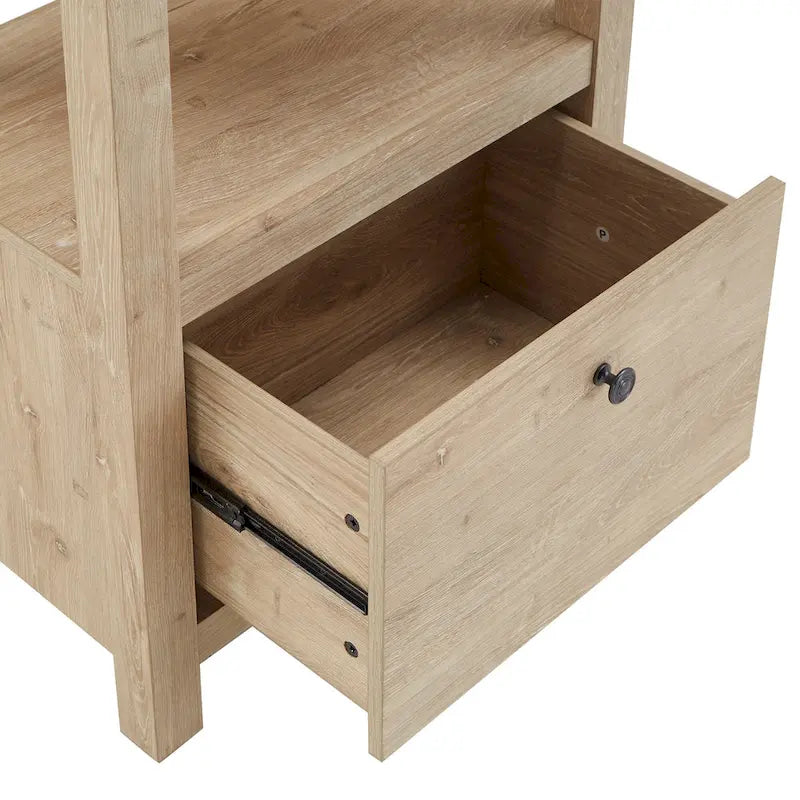 35 in. Writing Desk with USB Charger and Center Drawer, Vintage Wood Finish