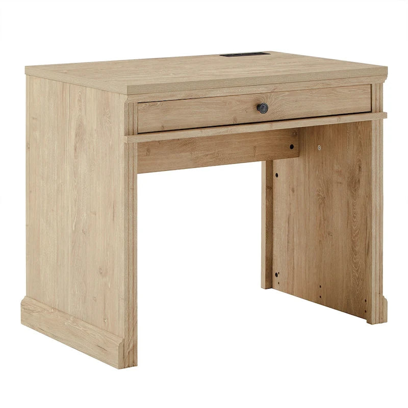 35 in. Writing Desk with USB Charger and Center Drawer, Vintage Wood Finish