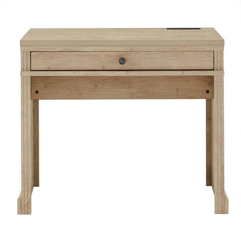 35 in. Writing Desk with USB Charger and Center Drawer, Vintage Wood Finish