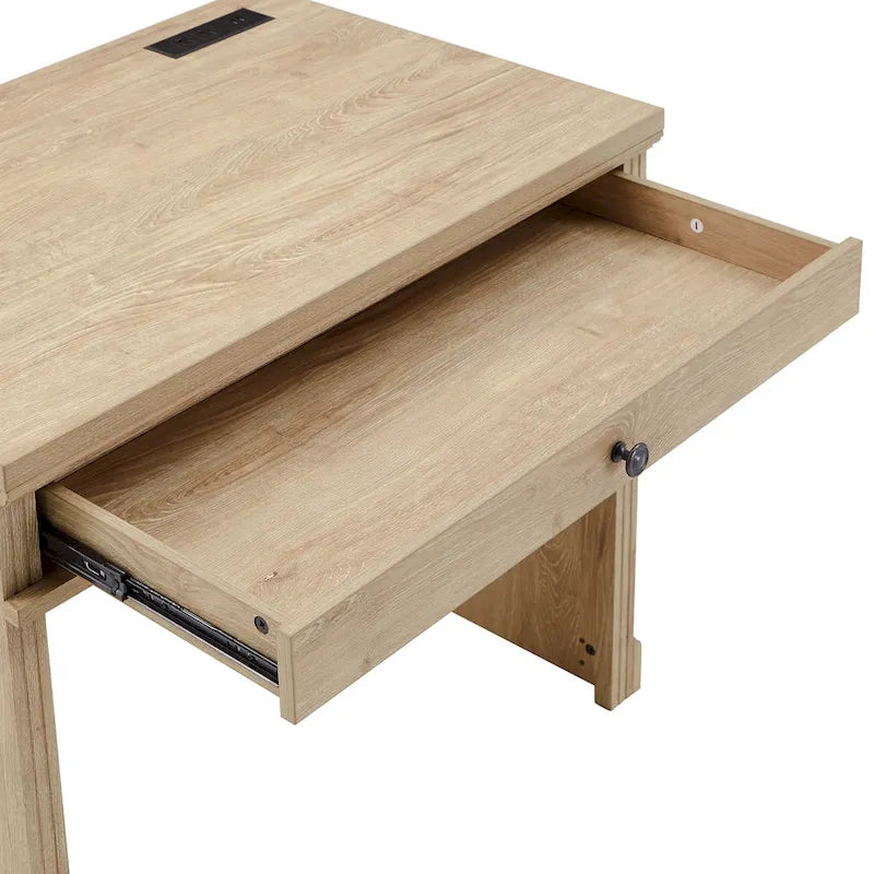 35 in. Writing Desk with USB Charger and Center Drawer, Vintage Wood Finish