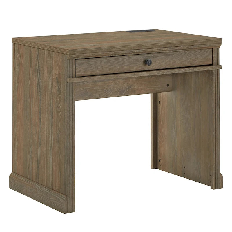 35 in. Writing Desk with USB Charger and Center Drawer, Vintage Wood Finish