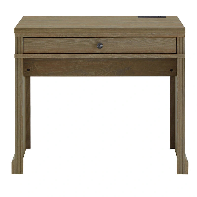 35 in. Writing Desk with USB Charger and Center Drawer, Vintage Wood Finish