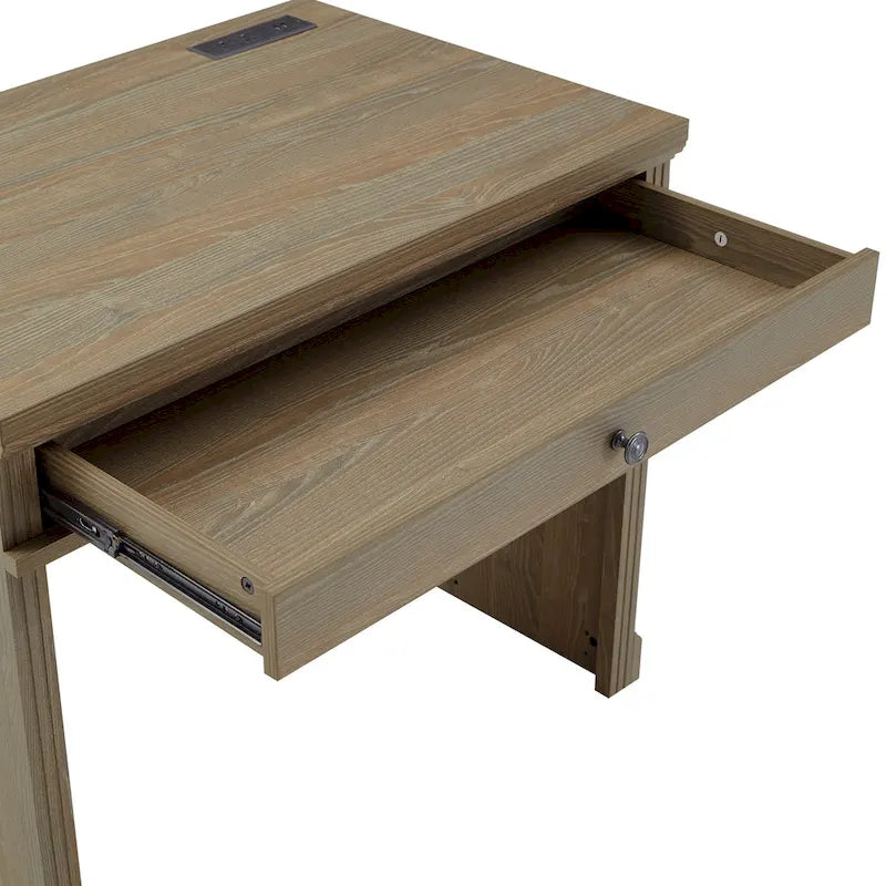 35 in. Writing Desk with USB Charger and Center Drawer, Vintage Wood Finish
