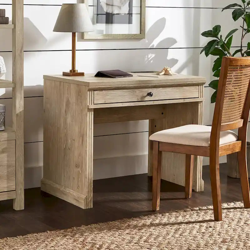 35 in. Writing Desk with USB Charger and Center Drawer, Vintage Wood Finish