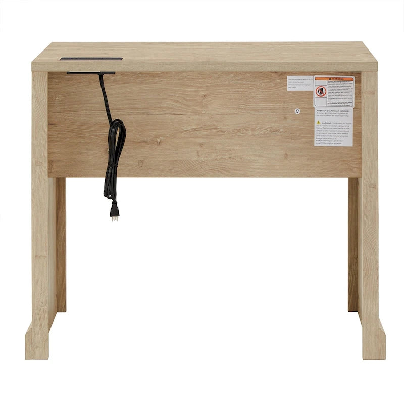 35 in. Writing Desk with USB Charger and Center Drawer, Vintage Wood Finish