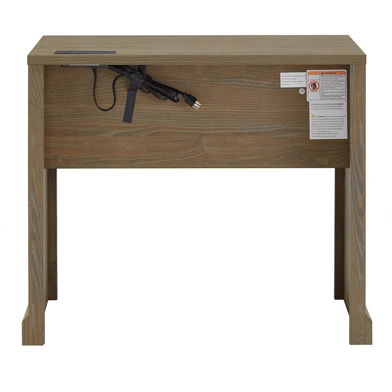 35 in. Writing Desk with USB Charger and Center Drawer, Vintage Wood Finish