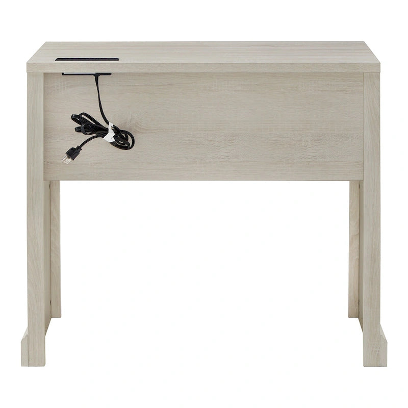 35 in. Writing Desk with USB Charger and Center Drawer, Vintage Wood Finish