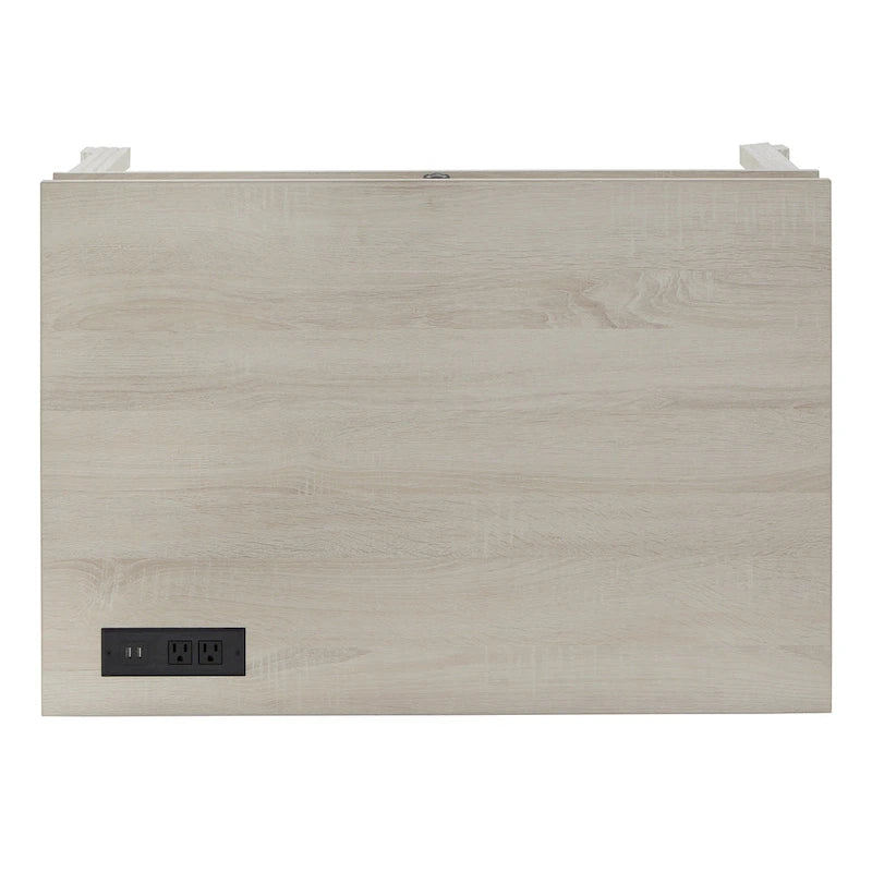 35 in. Writing Desk with USB Charger and Center Drawer, Vintage Wood Finish