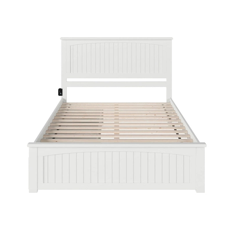 White Queen Platform Bed with Under-Bed Storage Drawers Solid Wood Cottage Style
