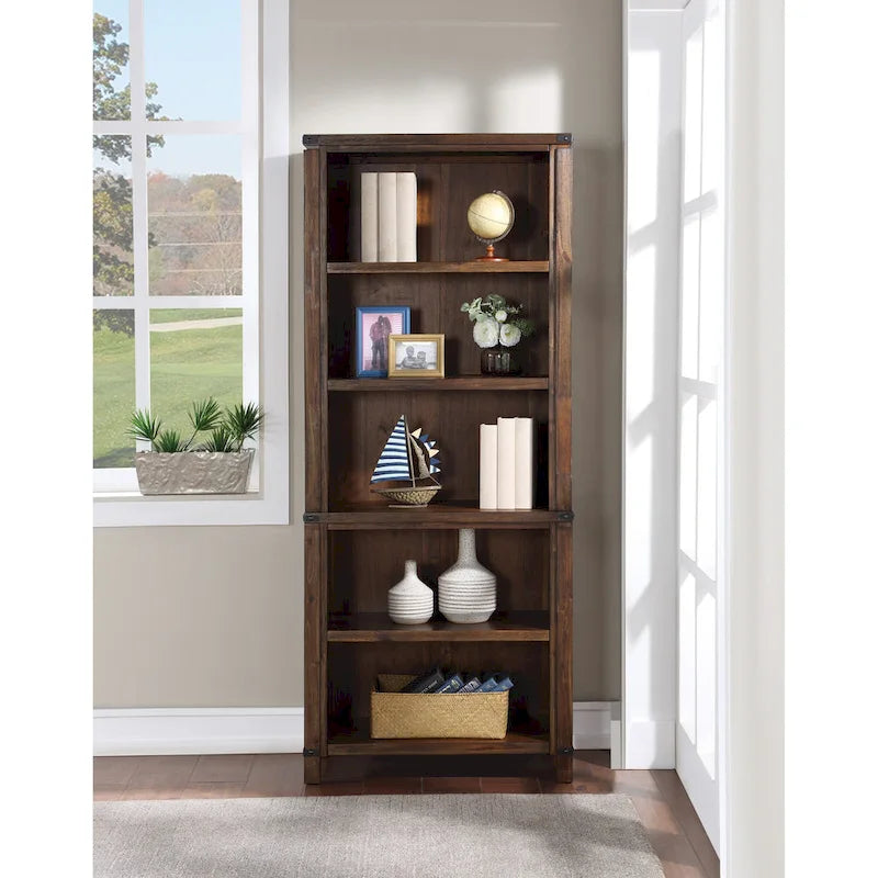 Rustic Industrial Tall Bookcase with Adjustable Shelves Walnut or White Finish