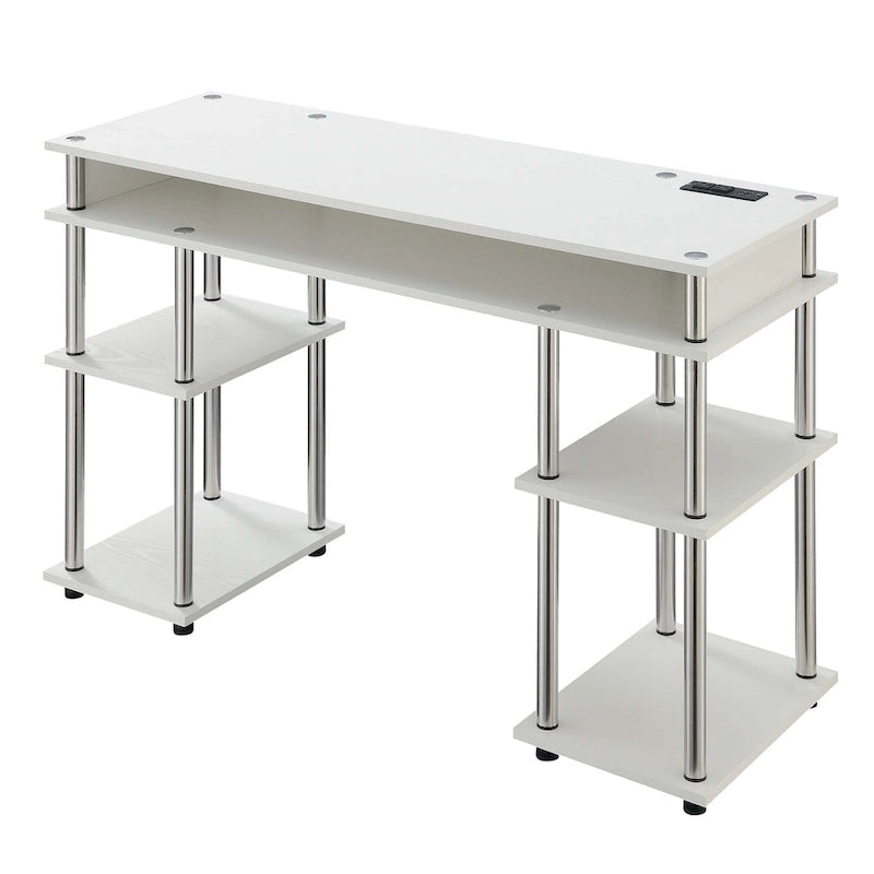 No-Tool-Assembly Student Desk with Charging Station and Multi-Level Shelves