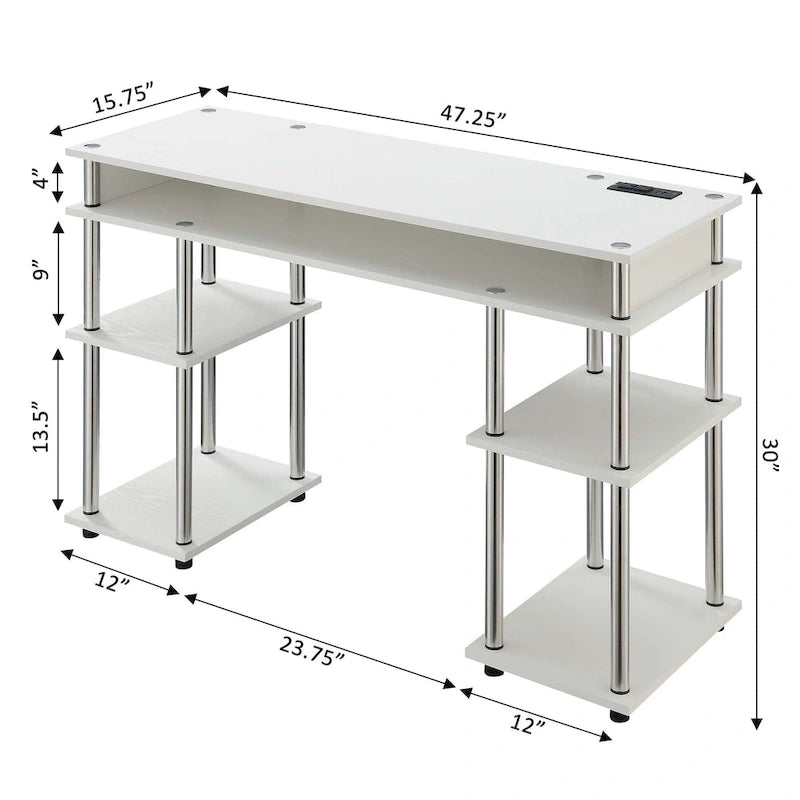 No-Tool-Assembly Student Desk with Charging Station and Multi-Level Shelves