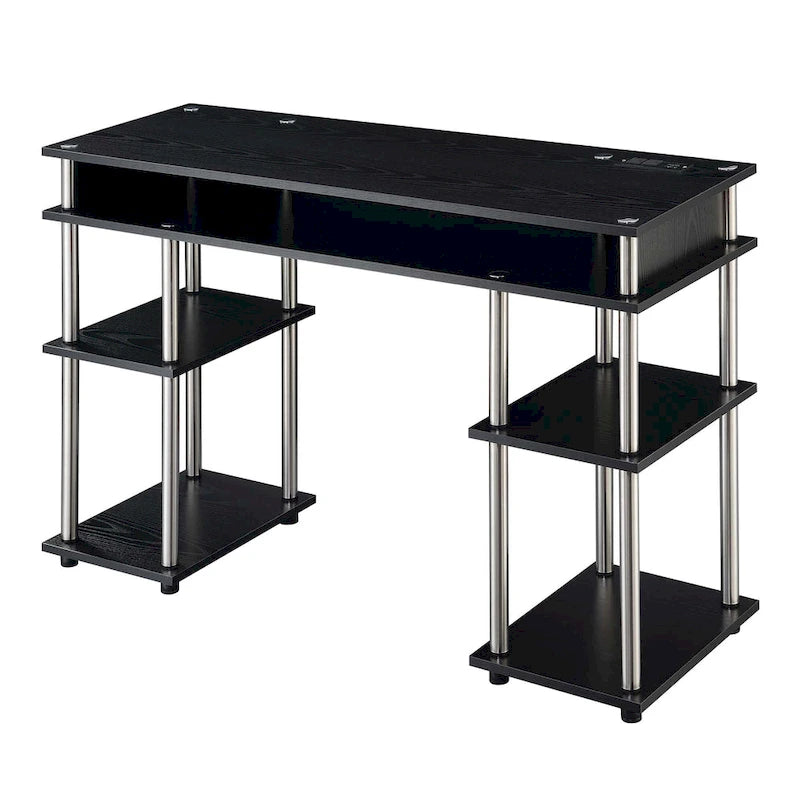 No-Tool-Assembly Student Desk with Charging Station and Multi-Level Shelves