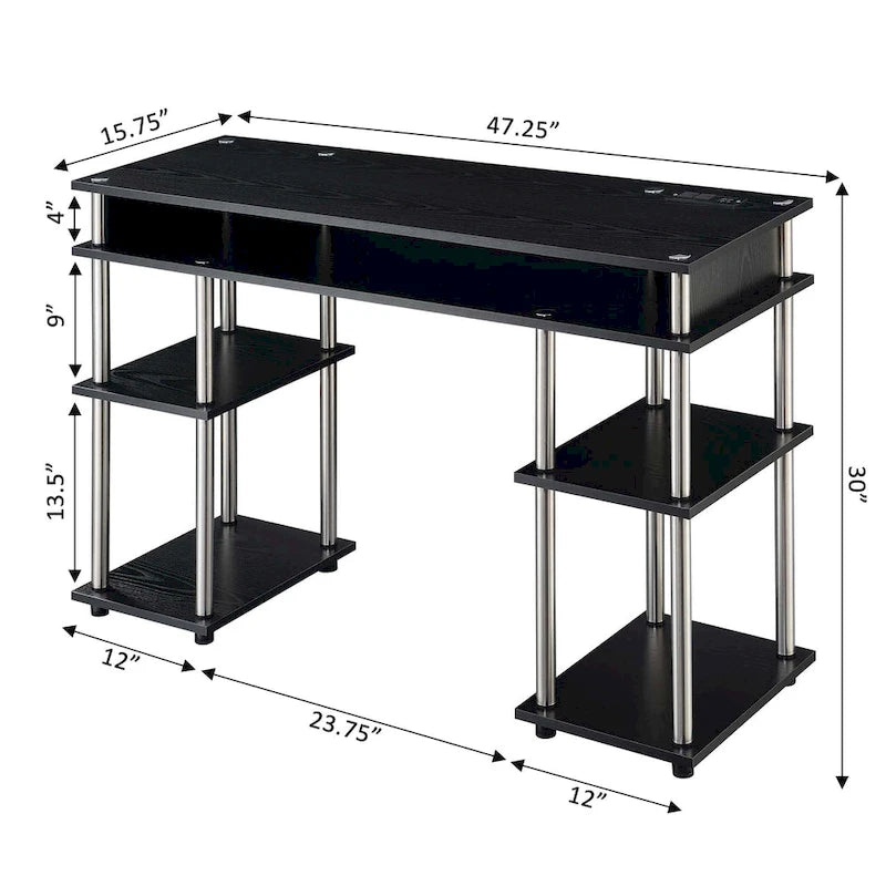 No-Tool-Assembly Student Desk with Charging Station and Multi-Level Shelves